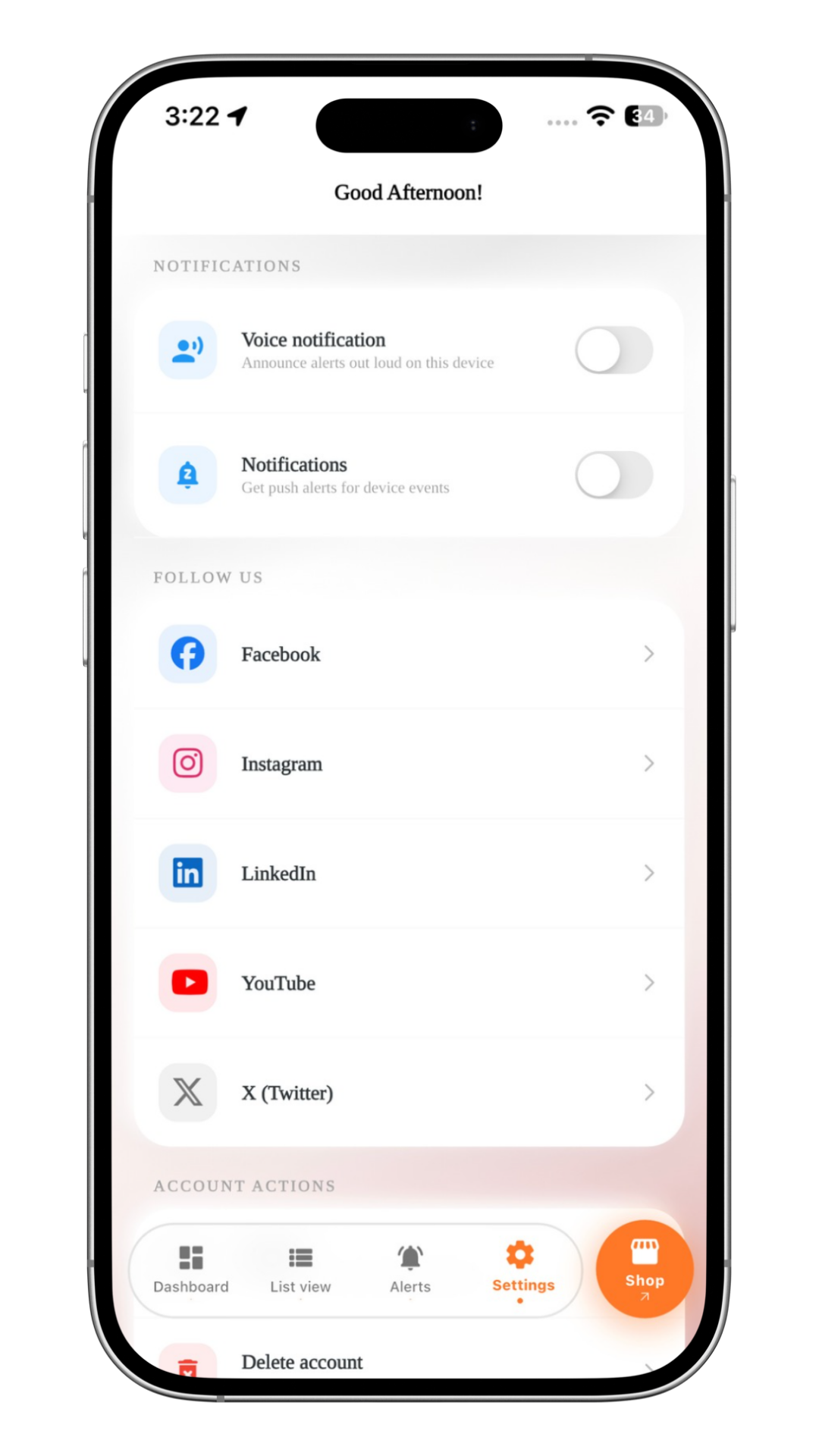 Hype GPS app — Alerts & settings